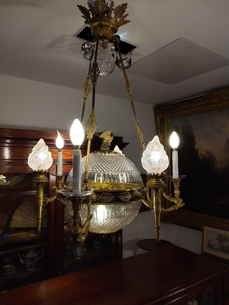 Empire Style Gilt Bronze Chandelier And Crystal Vase-photo-5